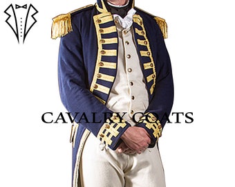 Navy Blue Wool Admiral Jacket: British Royal Navy Uniform Coat