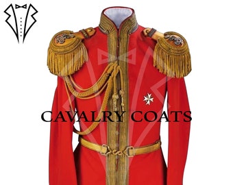 New Men Red Wool British Tunic Jacket, Officer Tunic Uniform, British Life Guards Officer Jacket, Horse Regiment Jacket By Cavalry Coats