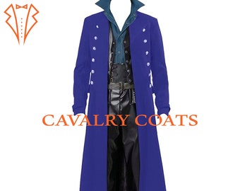 Men's Wool Royal Blue Steampunk Tailcoat: Gothic Cosplay Frock Coat