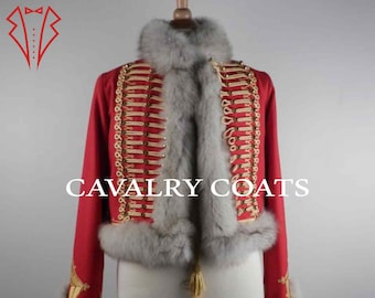 New Pelisse For Lieutenant Of Hunter On Horseback Nice Pelisse Red Wool Hussar Uniform Pelisse, Hussar Fur Jacket With Worldwide Shipping