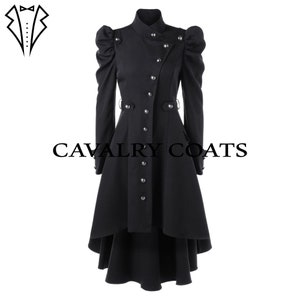 Women&#39;s Gothic Steampunk Coat: Black Cotton Victorian Tailcoat