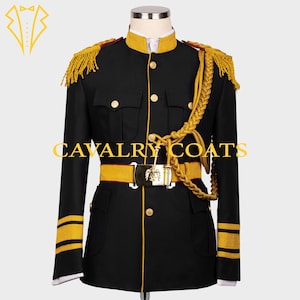 Men&#39;s Black Cotton Military Tuxedo: Custom British War Coat