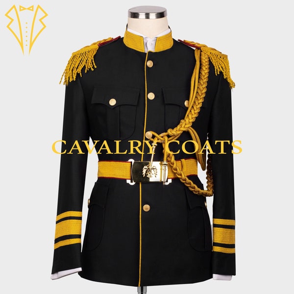 New Men Black Cotton Military Themed Custom Made Tuxedo, British War Coat, Military Jacket, British Jacket, Cavalry Coats Worldwide Shipping