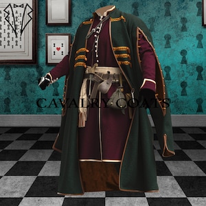 New Green Wool second half Of The 17th Century Military Style Outfits, 17th century Ukrainian Cossack, Men Cossack Costume By Cavalry Coats