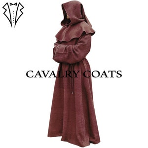 New Unisex Brown Wool Monk Robe, Men's Priest Robe Costume Medieval Robe With Hood Halloween Costume, Men Monk Robe By Cavalry Coats