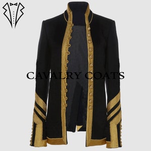 Black Wool Hussar Jacket: Gold Braid Military Style Coat