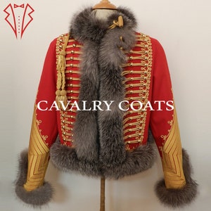 New Men Red Wool Napoleonic Hussar Jacket, Pelisse of Lefebvre Desnouettes Jacket, Men Hussar Fur Jacket, Napoleon Jacket By Cavalry Coats