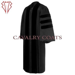 Unisex Black Cotton & Velvet Clergy Robe - Deluxe Liturgical Vestment
