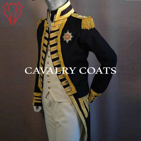 New Men Wool British Royal Navy Vice-Admiral Historical Military Jacket, Steampunk admiral Uniform hussar jacket, lancer officer jacket