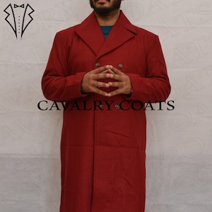Red Wool Military Frock Coat: Victorian Double Breasted Style