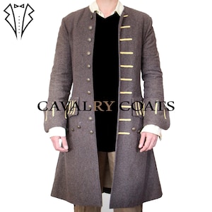 Men&#39;s Grey Wool Captain&#39;s Frock Coat: 18th Century Pirate Style
