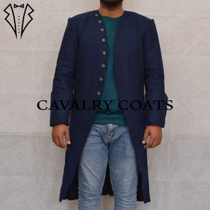 Men&#39;s Navy Blue Wool Military Frock Coat - 18th Century Style