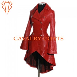 Red Leather Steampunk Jacket: Gothic Military Corset Coat
