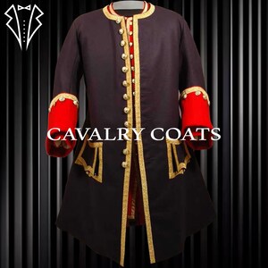 Men&#39;s Black & Red Wool French Navy Officer Jacket: British War Uniform