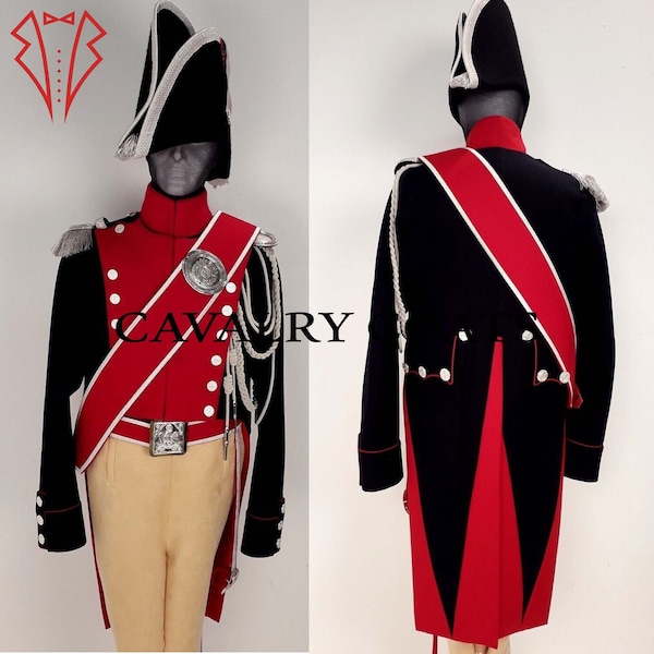 2024 Men's Gendarmerie of Paris Captain Uniform Black and Red Tailcoat, Napoleonic Frock Coat