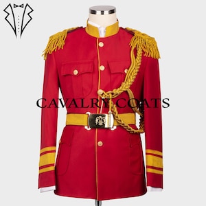 Men&#39;s Red Cotton Military Tuxedo: Custom British War Coat