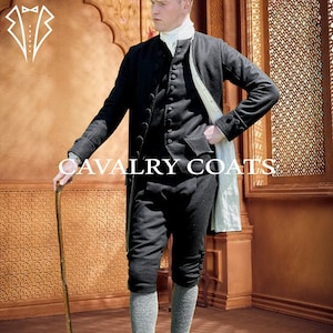 Black Wool Military Frock Coat: 18th Century Victorian Steampunk Style