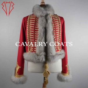 New Pelisse For Lieutenant Of Hunter On Horseback Nice Pelisse Red Wool Hussar Uniform Pelisse, Hussar Fur Jacket With Worldwide Shipping