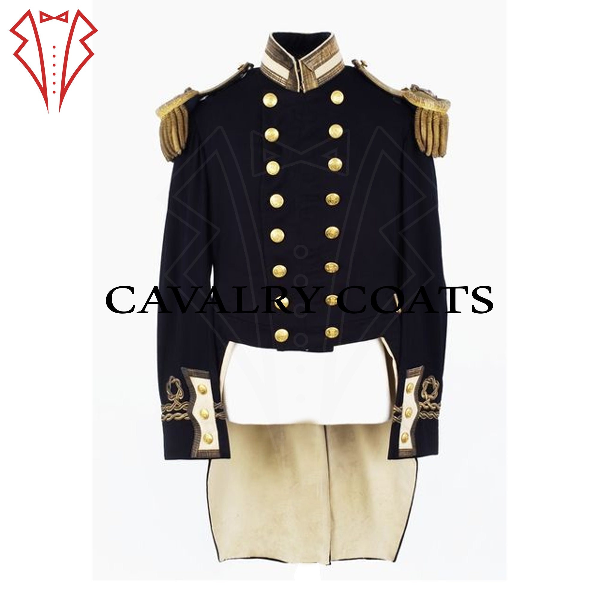 New Men Black Wool 1600 Military Officer Tailcoat, British