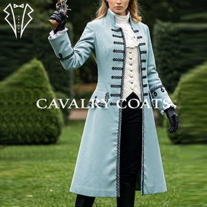 Women Frock Coat, Women Fashion Coat, Trench Coat, Sky Blue Wool Frock Coat, Wench Frock Coat, 18th Century Style Coat