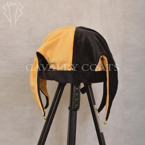 Maroon & Black Jester Hat: Velvet Harlequin Costume with Jingle Bells