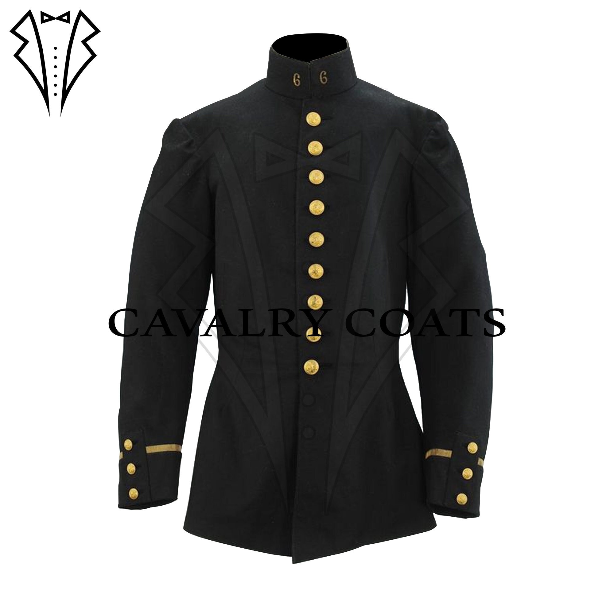 New Men Black Wool French 6th Colonial Jacket, Men Tunic
