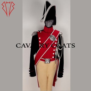 2024 Men&#39;s Gendarmerie of Paris Captain Uniform Black and Red Tailcoat, Napoleonic Frock Coat
