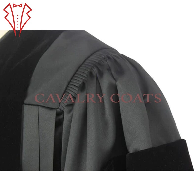 New Unisex Black Cotton & Velvet Deluxe Black Clergy Robe, Clergy Robe