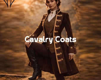 Women’s Brown Velvet Pirate Coat, Women Buccaneer Pirate Frockcoat, Pirates Captain Cosplay