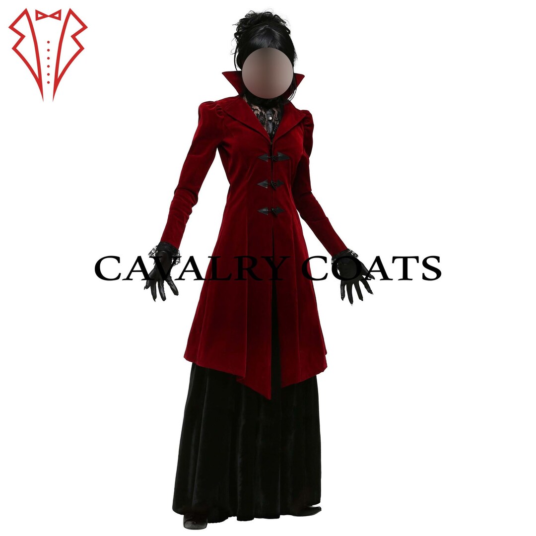 Velvet Vampire Costume: Maroon Jacket Skirt Women's Halloween