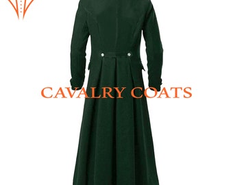 New Men's Green Wool Steampunk Jacket, Gothic Frock Coat