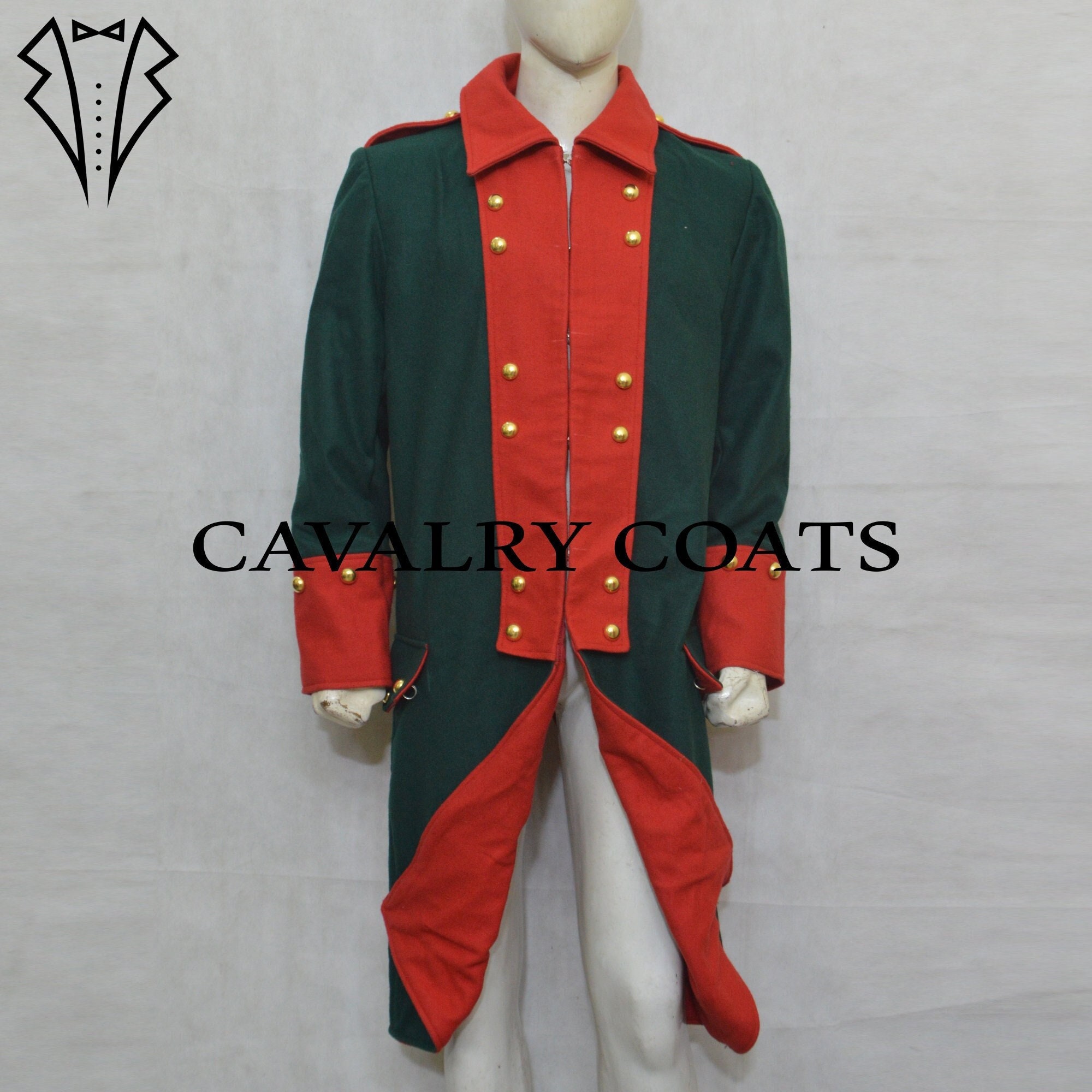 New Men Green & Red American War Coat, 18th Century