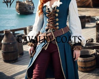 Blue Wool Pirate Vest: Jack Sparrow Cosplay Costume