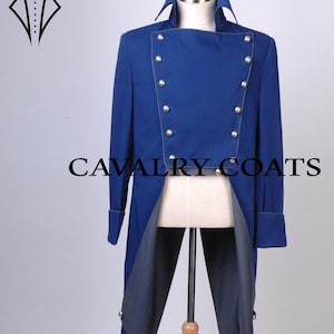 Handmade Blue Cotton Military Tailcoat: Victorian Style Javert Jacket
