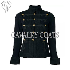 Chaqueta de húsar de lana verde para mujer: estilo militar