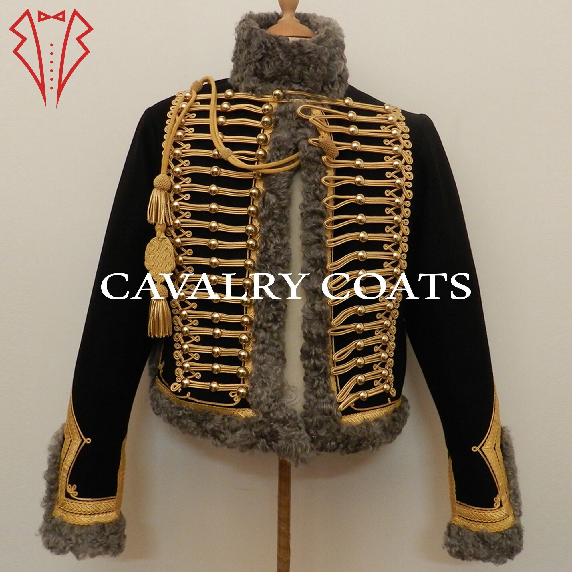 New Men Black Wool Napoleonic Hussar Jacket, Military Style
