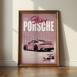 Porsche Poster • Pink Sports Car Print • Luxury Automotive Art • Modern Wall Decor