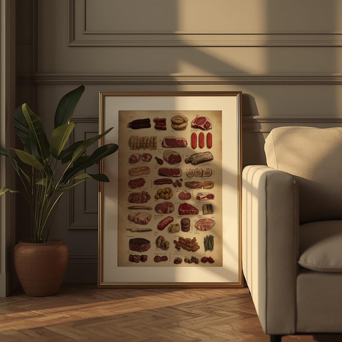 Vintage Meat Cuts Poster • Butcher Chart Wall Art • Culinary Kitchen ...