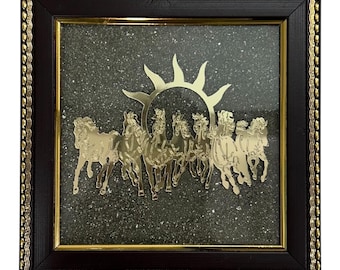 7 Horses On Raw Pyrite Frame Vastu Showpiece for Wealth, Good Luck & Success