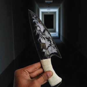 Hand Knapped Black Obsidian Athame Knife: Handmade Gemstone Arrow