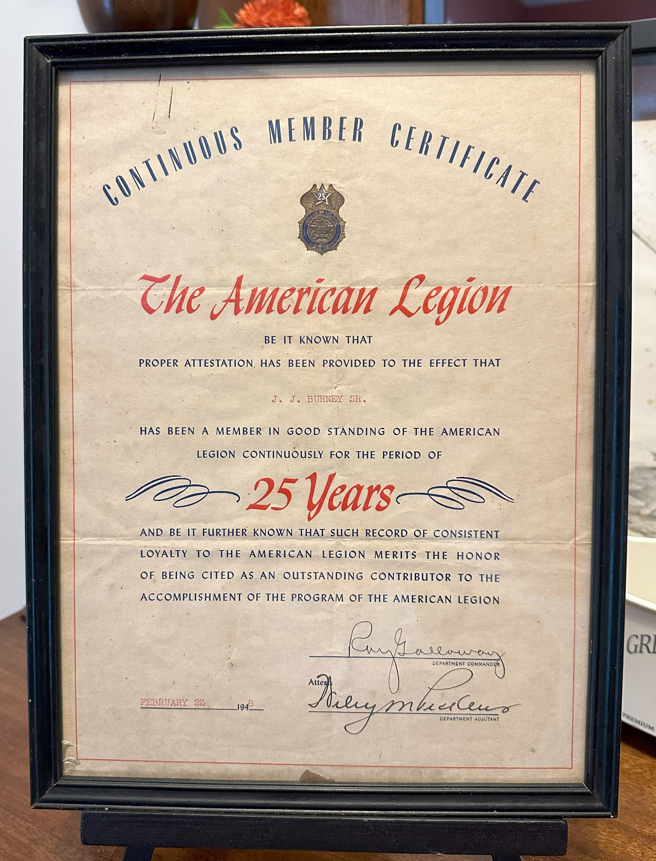 American Legion Membership Certificate 25 Years NC Senator Etsy