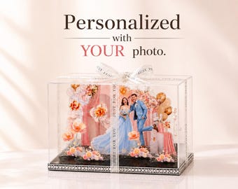 Personalized Wedding Keepsake Diorama, Custom Couple Figurine Display from Photo, Pink Bridal Shower Gift Newlywed, Anniversary Engagement