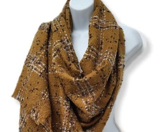 Luxury Wool Blend Tweed Boucle Style Mustard Yellow Scarf/Wrap/Super Soft