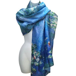 Monet Water Lilies Silk Blend Scarf/Vibrant Blue