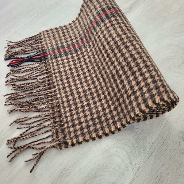 Mens Pure Wool Houndstooth Scarf/Traditional Checked Brown/Beige/100% Wool