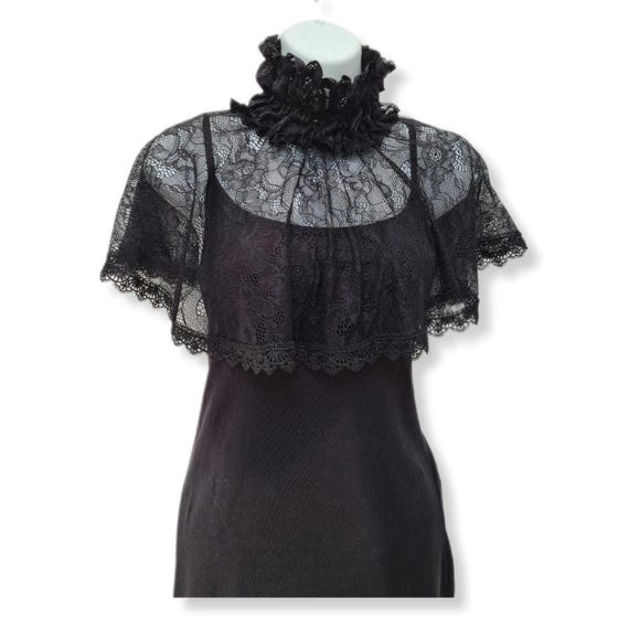 Vintage Victorian Gothic Style Black Lace High Neck Cape/Collar/Shawl