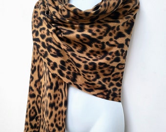 Leopard Print Scarf/Pashmina/Wrap Large Luxurious Soft Wool Mix Blend