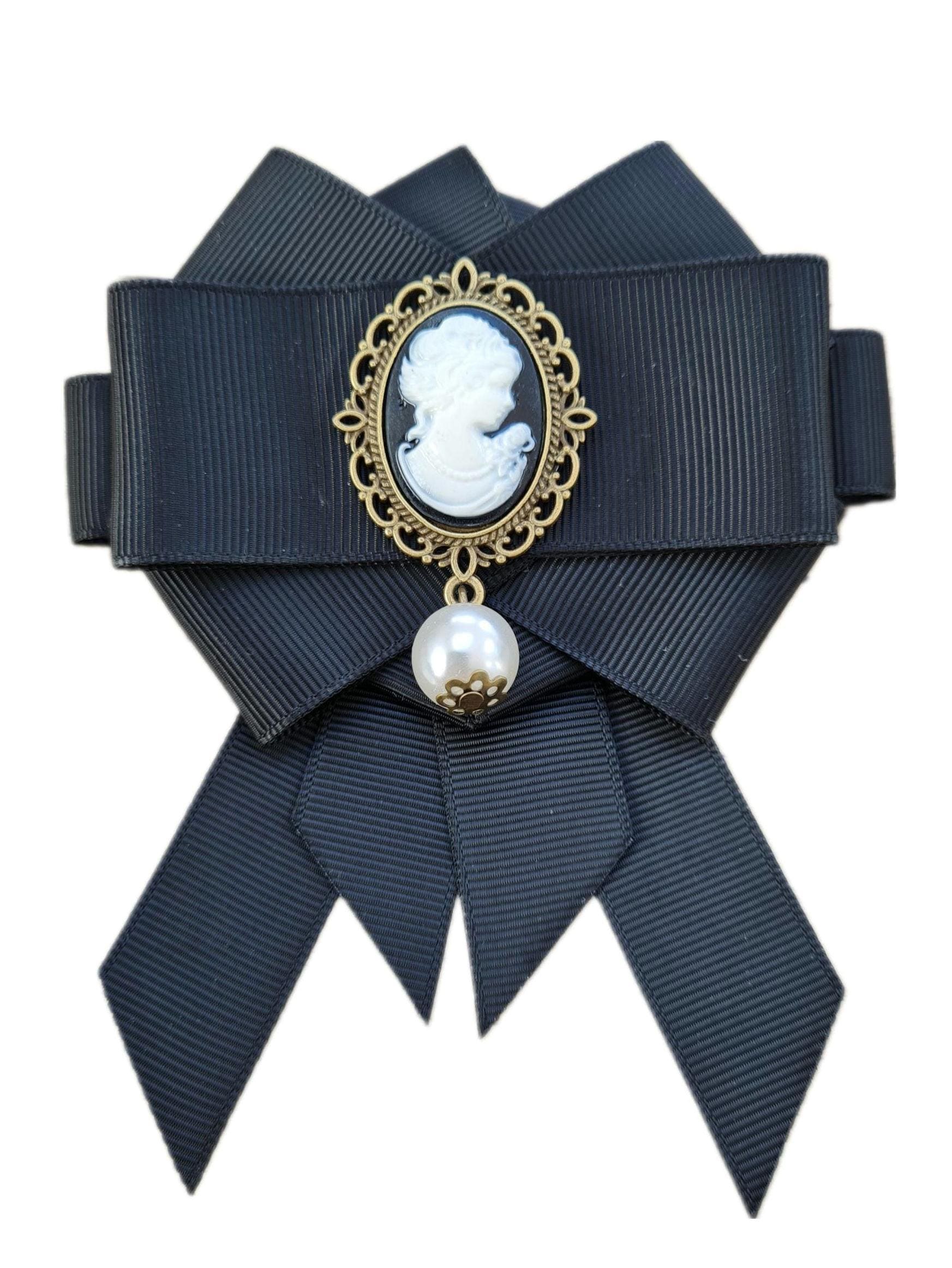 Broche Camée Victorienne En Bronze - Portrait De Femme Gris-bleu - Style Ancien
