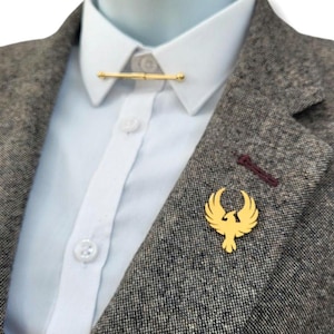 Gold Phoenix Lapel Brooch/Suit Jacket/Elegant and Formal/Handmade