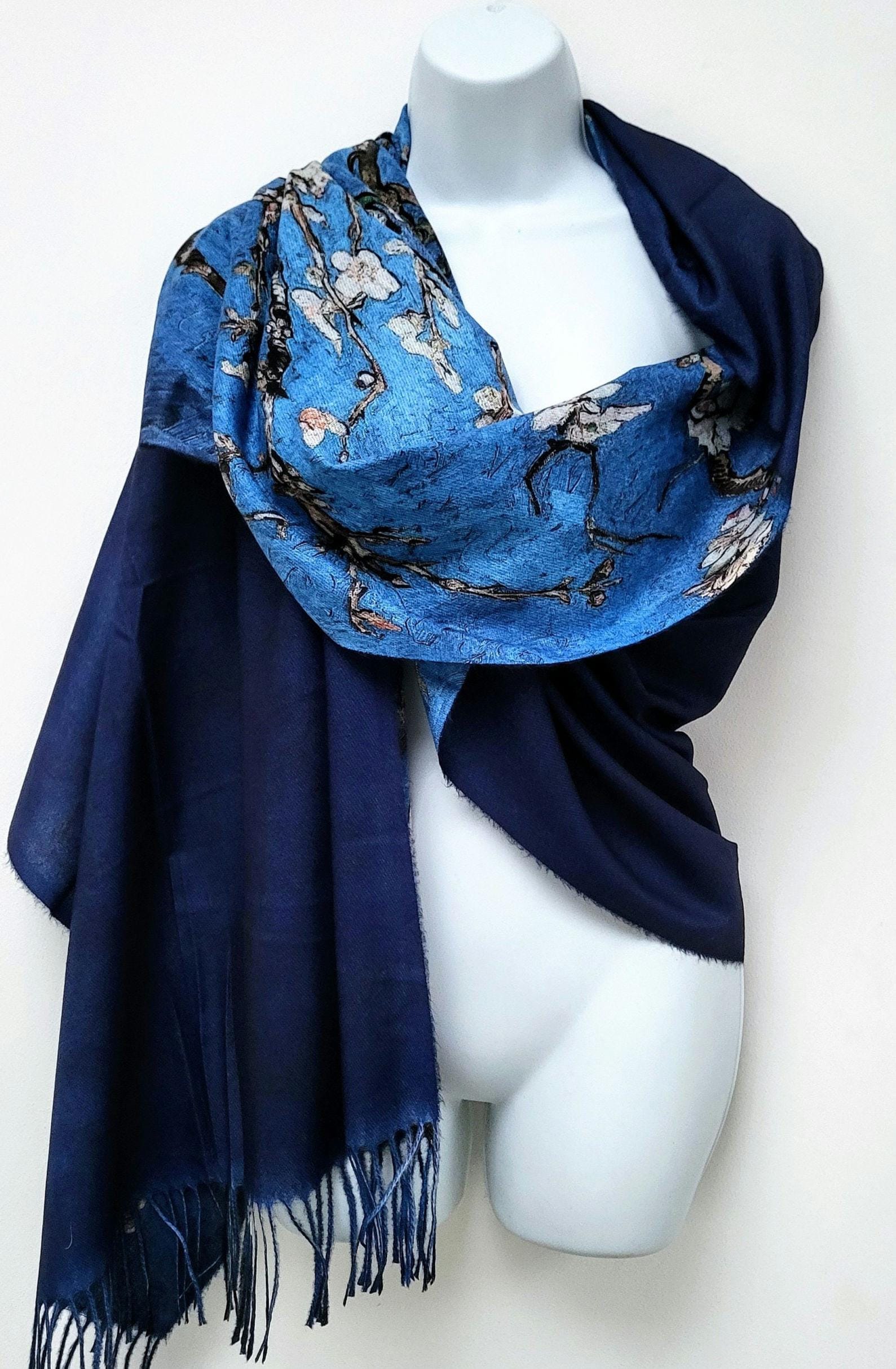 GIVENCHY ★素敵！FLORAL STARS PRINT BLUE LONG FOULARD SCARF blue-floral-sheer-silk-
